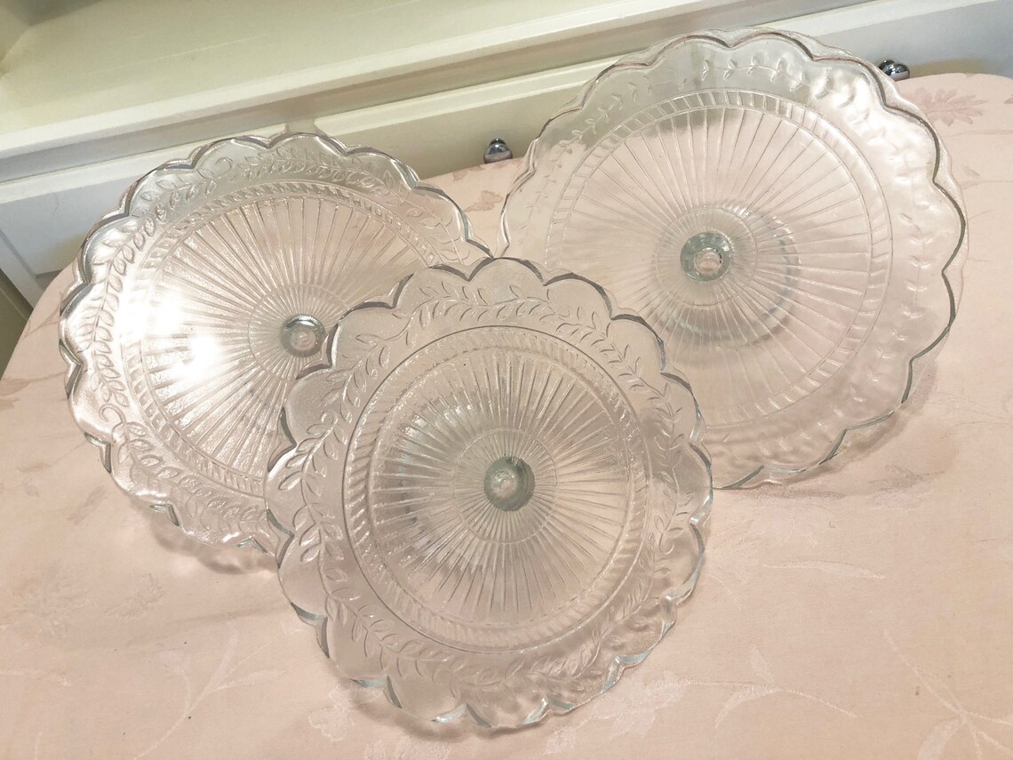 Cake Plates Rare Set Of 3 Clear Glass 3 Clear Cake Plate Or Etsy