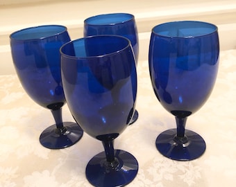 Cobalt Wine Goblets Blue Glasses Dinner And Lunch Glass Ware Elegant Drinking Blue Glass Cobalt Glassware Blue Glass Set Of 4