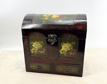 Vintage Chest Box Trunk Storage Box Perfect Writers Desk For Stationary And Pencils Below Trunk With Bottom Drawer Storage