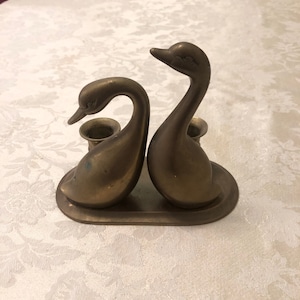 60s Brass Candle Stick And Swan Base Stand Elegant Bold Brass Swan Home Decor Vintage Brass Candle Display Table Center Piece