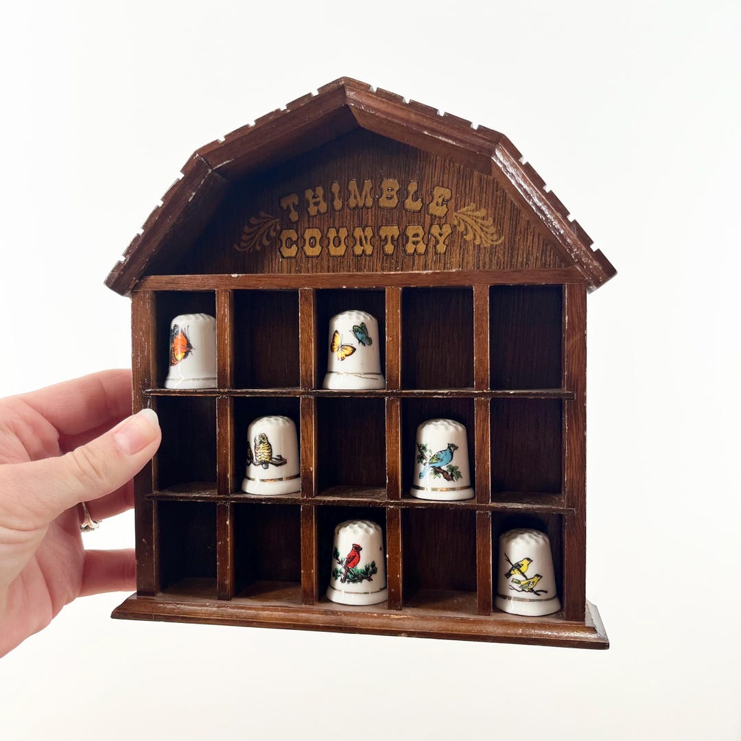 Thumble Rack Wooden Collection Shelf Thimble Display Shadow Box Tiered Storage Shelf ...