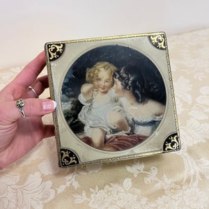 Antique England Tin Jewelry Box Made By Blue Bird Confectionery Tin With Victorian Look Vintage Marked England