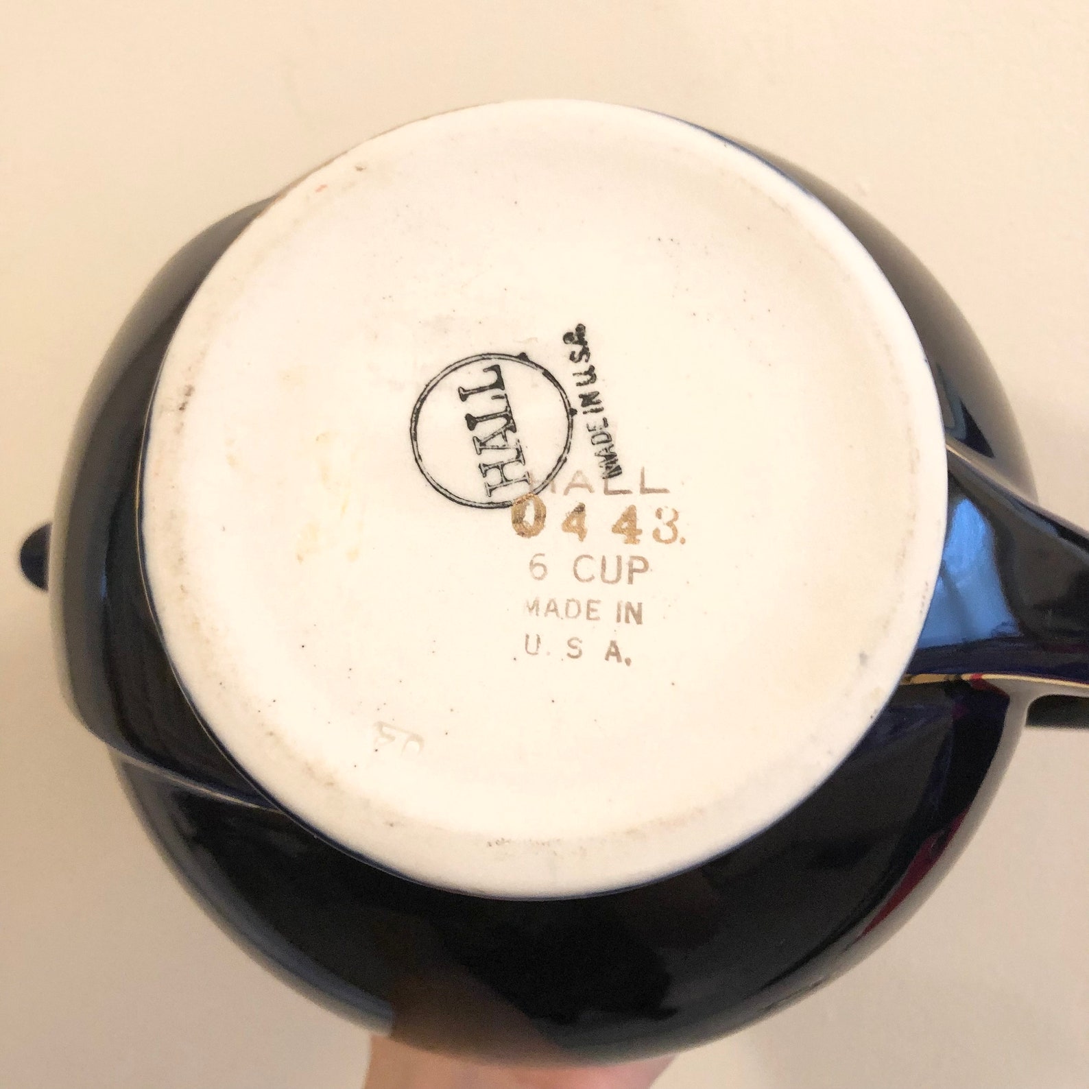 Antique Hall Pottery USA Teapot With Gold Trim on Dark Blue Etsy