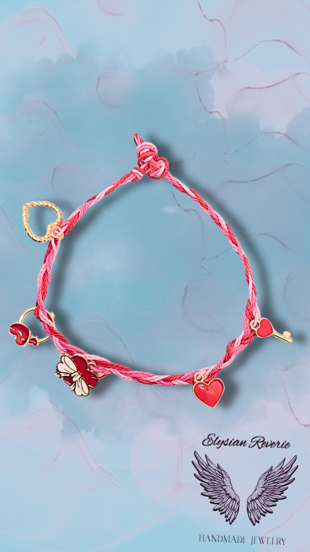 OOAK - Adjustable Matching Friendship Bracelets Set - Braided Lover’s/BFF Bracelets - Heart Charms - Ocean Whisper and Blush Bond Colorways - Thumbnail 3