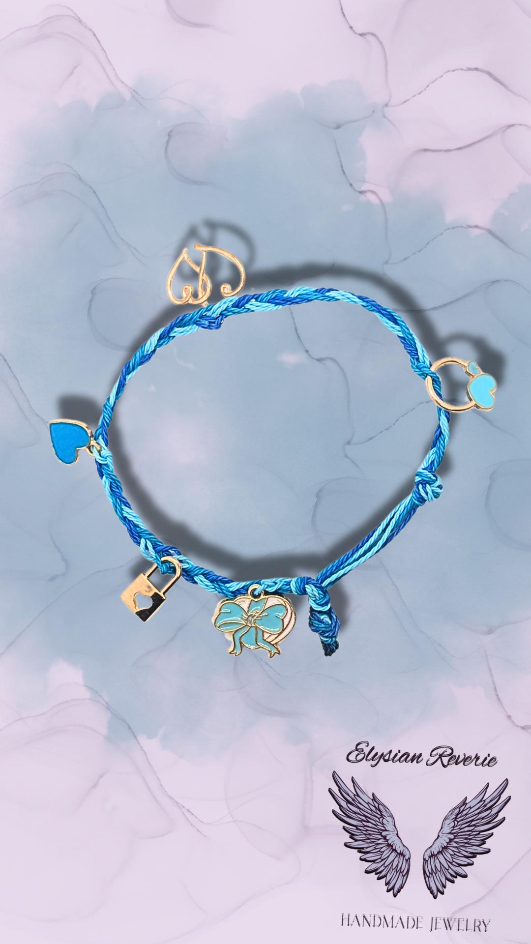 OOAK - Adjustable Matching Friendship Bracelets Set - Braided Lover’s/BFF Bracelets - Heart Charms - Ocean Whisper and Blush Bond Colorways - Thumbnail 2