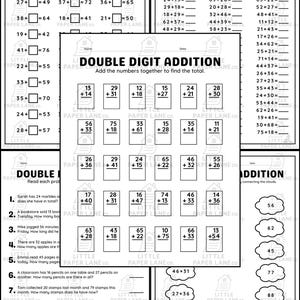Double Digit Addition Worksheets: Math Word Problems, Matching (Digital Download + Answer Key)