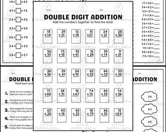 Double Digit Addition Worksheets: Math Word Problems, Matching (Digital Download + Answer Key)