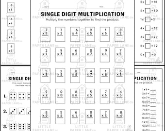 Multiplication Worksheets: 2nd-3rd Grade Math, Dice & Missing Value (PDF + Answer Key)