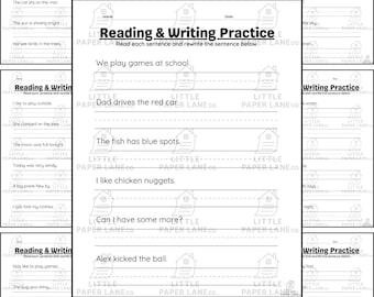 Handwriting Practice Worksheets: Early Writing Skills, 10-Pages of Sentence Structure (PDF Printable)