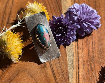 Handcrafted Sterling Silver Turquoise Ruby Zoisite Ring - Size 5.5