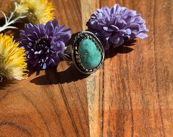 Nevada Turquoise Ring: Sterling Silver Band, Brass Bezel