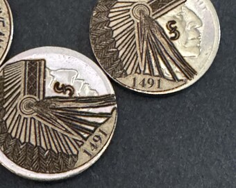 Gegraveerd hobo-nikkel: Indiaanse hoofdtooi, 1491 bizonsmunt