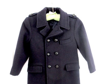 Vintage boys navy blue double breasted wool coat, boys winter coat, double breasted wool coat, Imps boys coat, lined winter coat, boys coat