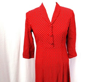 Vintage red & white polka dot dress S, 40s style dress, red holiday dress, Christmas dress, mid century design, red polka dot dress