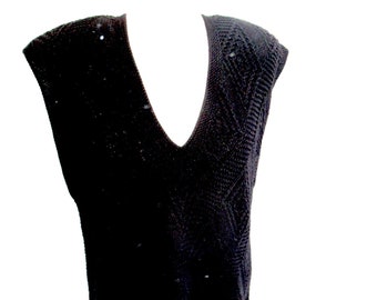 Anne Klein II black cotton vest sweater, black knit vest, black cotton vest, black sweater vest, 80s sweater vest, Anne Klein II 80s