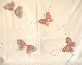 Vintage full flat butterfly sheet, full flat sheet, sheet, Hanae Mori sheet, vintage bedding, poly cotton sheet, full flat sheet