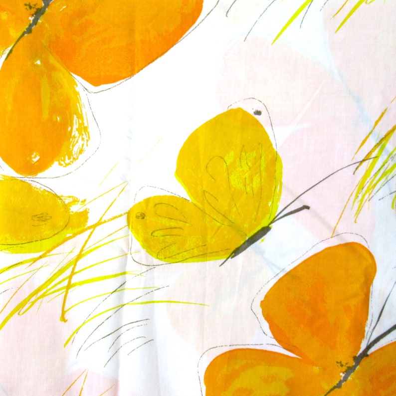 Vera flat sheet spring sheet butterfly sheet 70s bedding butterflies sheet flat Vera sheet 70s yellow sheet Vintage Twin Flat sheet