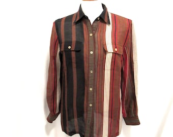 Ralph Lauren stripe blouse silk linen M, Vintage Ralph Lauren shirt, womans stripe blouse, silk linen shirt, Ralph Lauren silk linen blouse