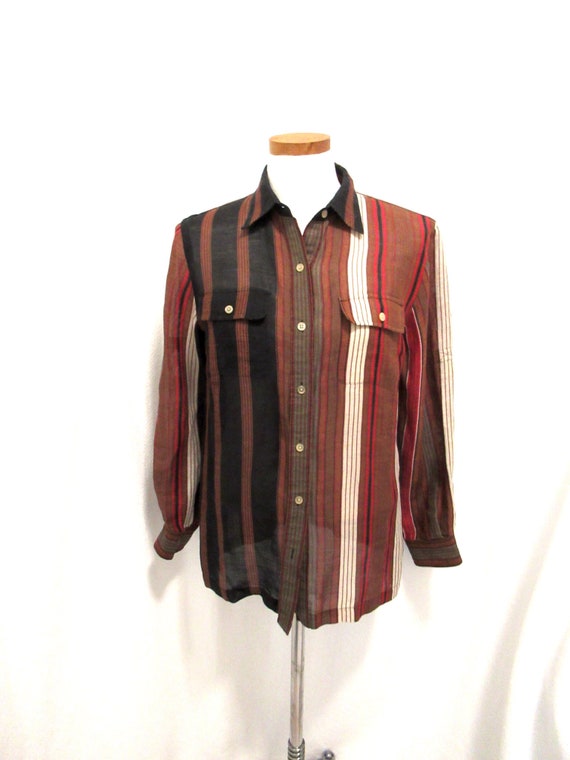 Ralph Lauren stripe blouse silk linen M, Vintage R
