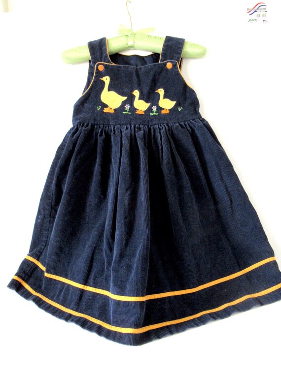 Vintage girls navy blue corduroy Dress, corduroy … - image 2