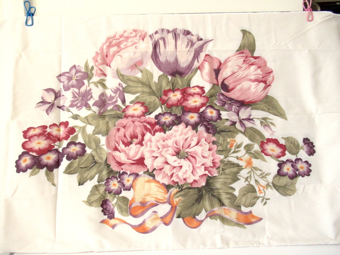 Vintage Pair Floral King Pillowcases, Floral Fabric, Poly Cotton Cases