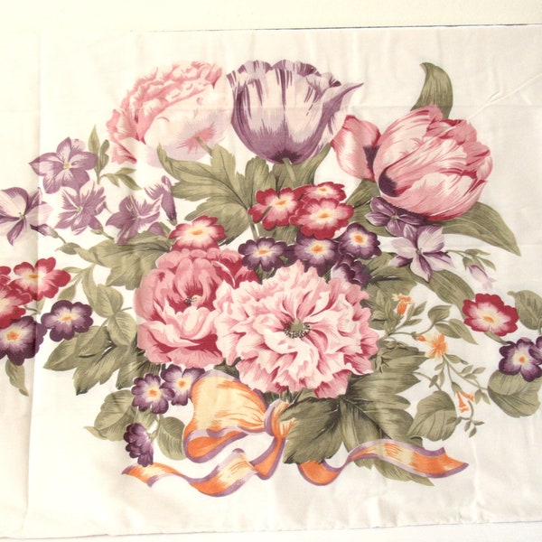 Vintage pair floral king pillowcases, floral fabric, poly cotton cases, floral bedding, king pillow cases