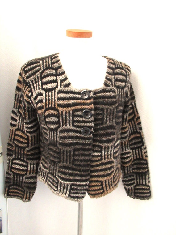 Vintage Zazies Paris sweater, brown black sweater… - image 1