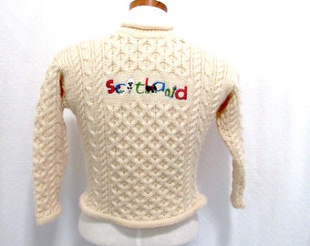 Fishermans sweater, Scotland knit wool sweater, childs wool sweater, boys Scotland sweater, girls Scotland sweater, Aran sweater