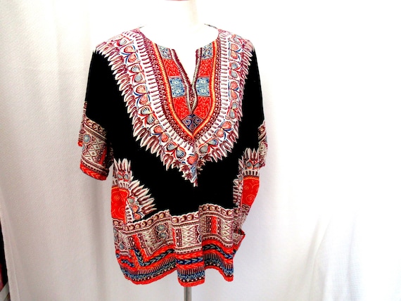 Vintage 80s African shirt with pockets, unisex Afr