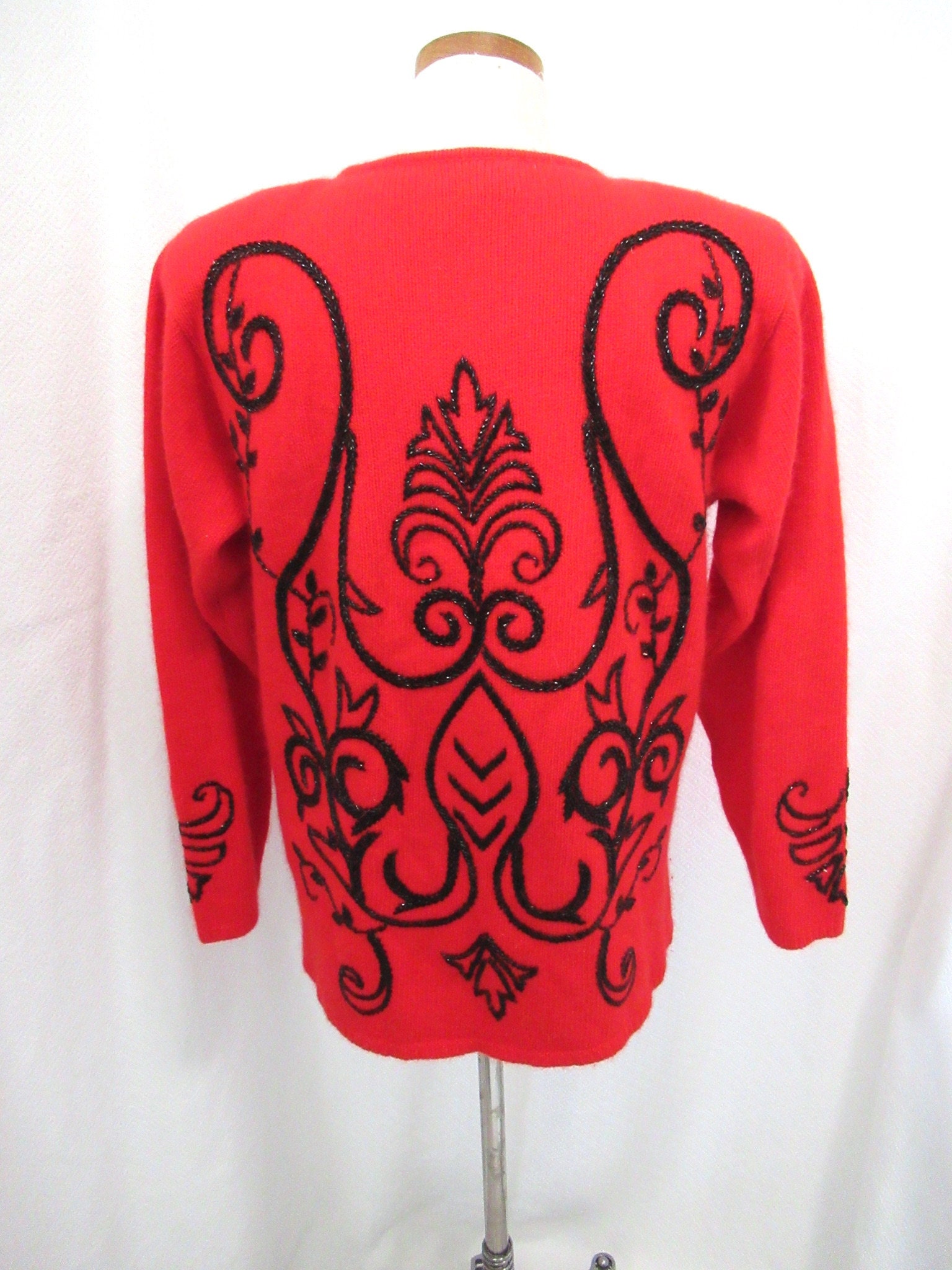 Vintage Beaded Red Sweater M Adrienne 