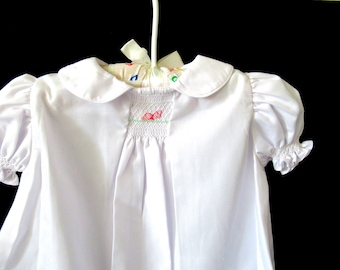 Cotton Bunny smocked dress 6 months, Easter dress, pink bunny dress, girls dress, white smocked dress, girls dress 6 months