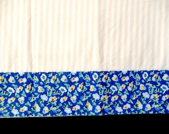 Vintage twin flat Laura Ashley sheet, twin flat sheet, vintage bedding, poly cotton sheet, blue yellow sheet, stripe floral sheet