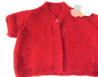 Hand Knit girls red sweater, red knit jacket, girls knit sweater, girls knit Jacket, toddler knit sweater, red knit sweater, girls red top