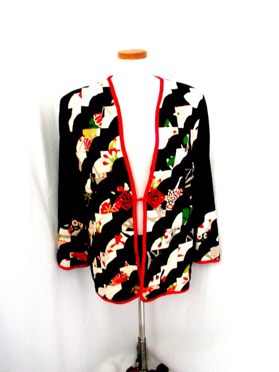 Asian red black patchwork coat, hand made traditio