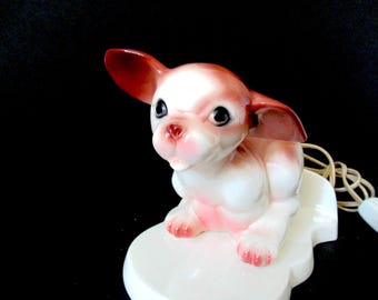 Vintage puppy ceramic night light, running puppy lamp, ceramic night light, ceramic puppy lamp,