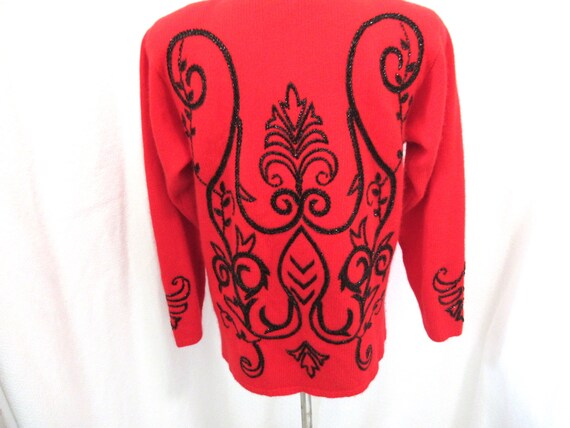 Vintage Red Black Beaded Soft Sweater Adrienne Vittadini - Etsy