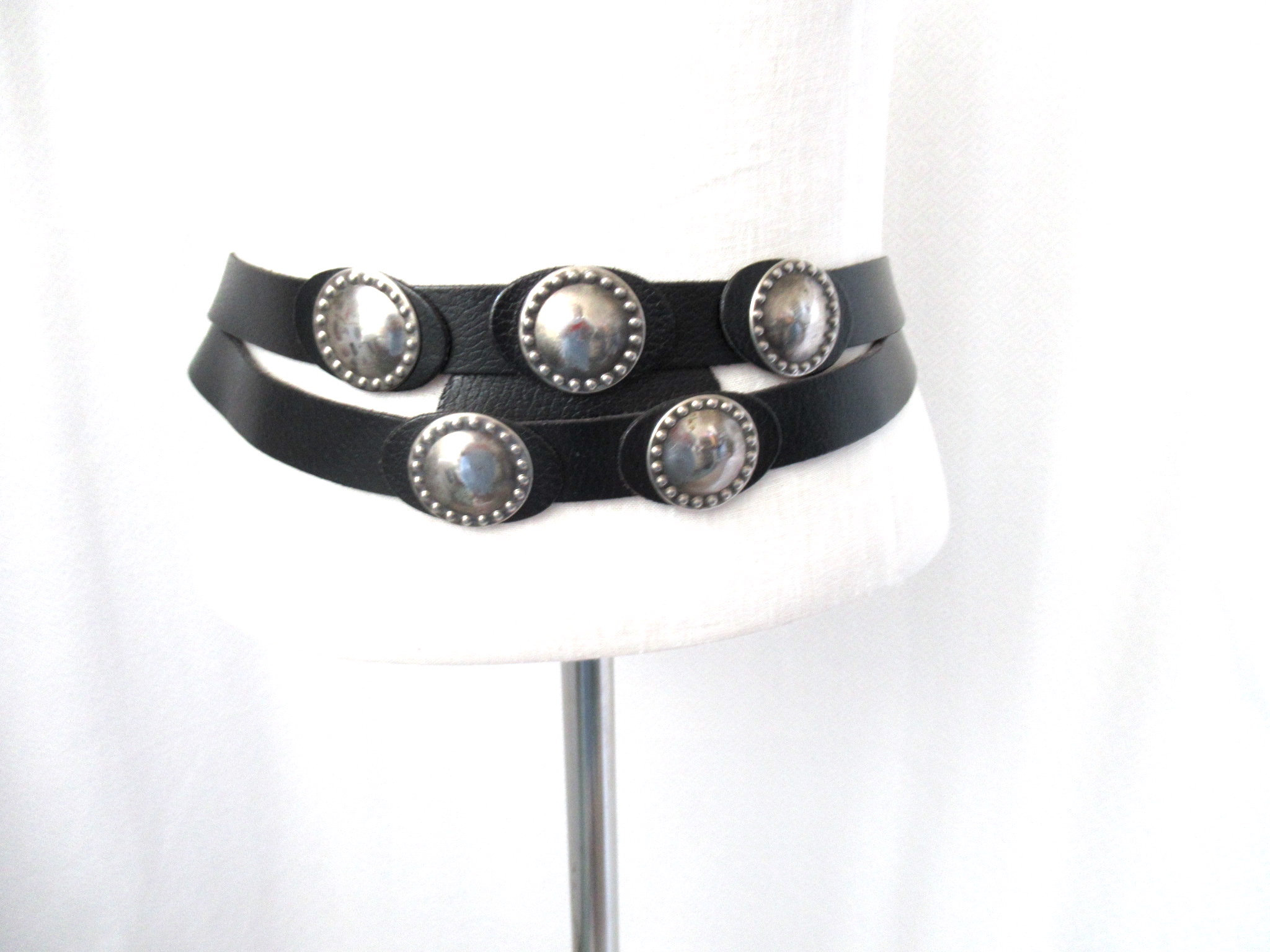 Vintage Gail Labelle Leather Belt With Silver Discs 