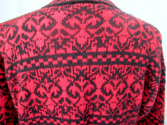 Alpaca hand knit sweater jacket, red black sweate… - image 5