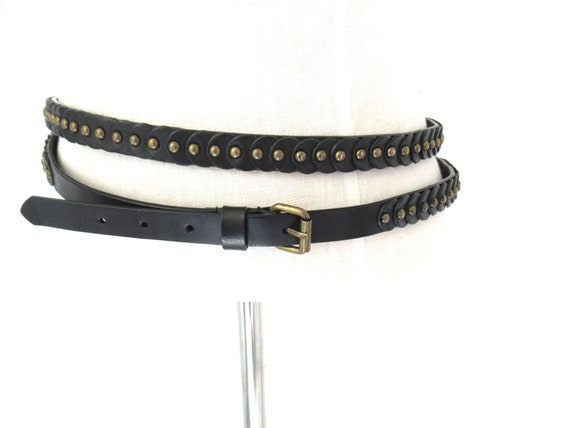 black extra long leather belt, womans Leather bel… - image 1