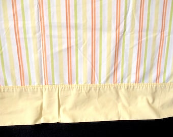 Vintage double flat sheet, stripe flat sheet, vintage bedding, stripe sheet, white yellow sheet, stripe sheet fabric, double flat sheet