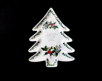Portmeirion Botanic Garden large Christmas Tree dish, The Holly & the Ivy dish, Made in Britain, holly motif, country kitchen, Holiday dish