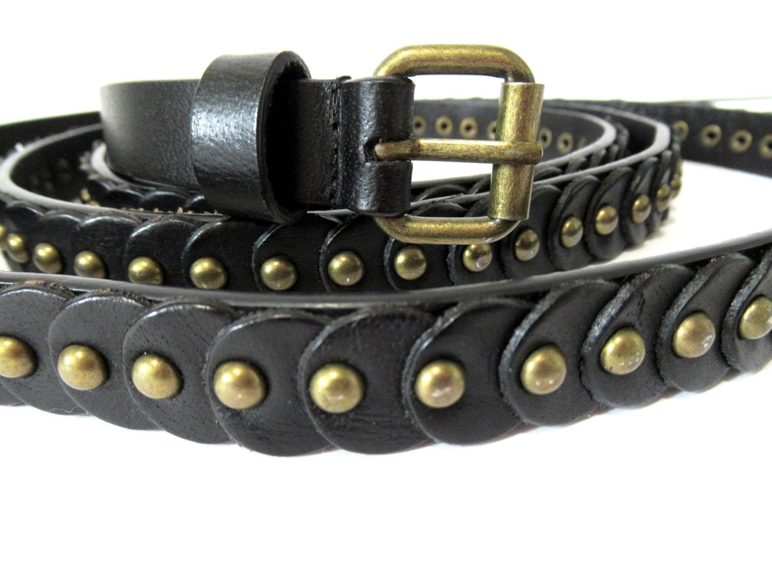 Black Extra Long Leather Belt, Womans Leather Belt, Belt With Brass