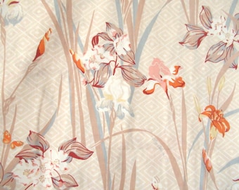 Vintage Queen flat beige floral sheet, vintage fabric, poly cotton sheet, floral bedding, vintage bedding, 90s floral bedding,  queen sheet