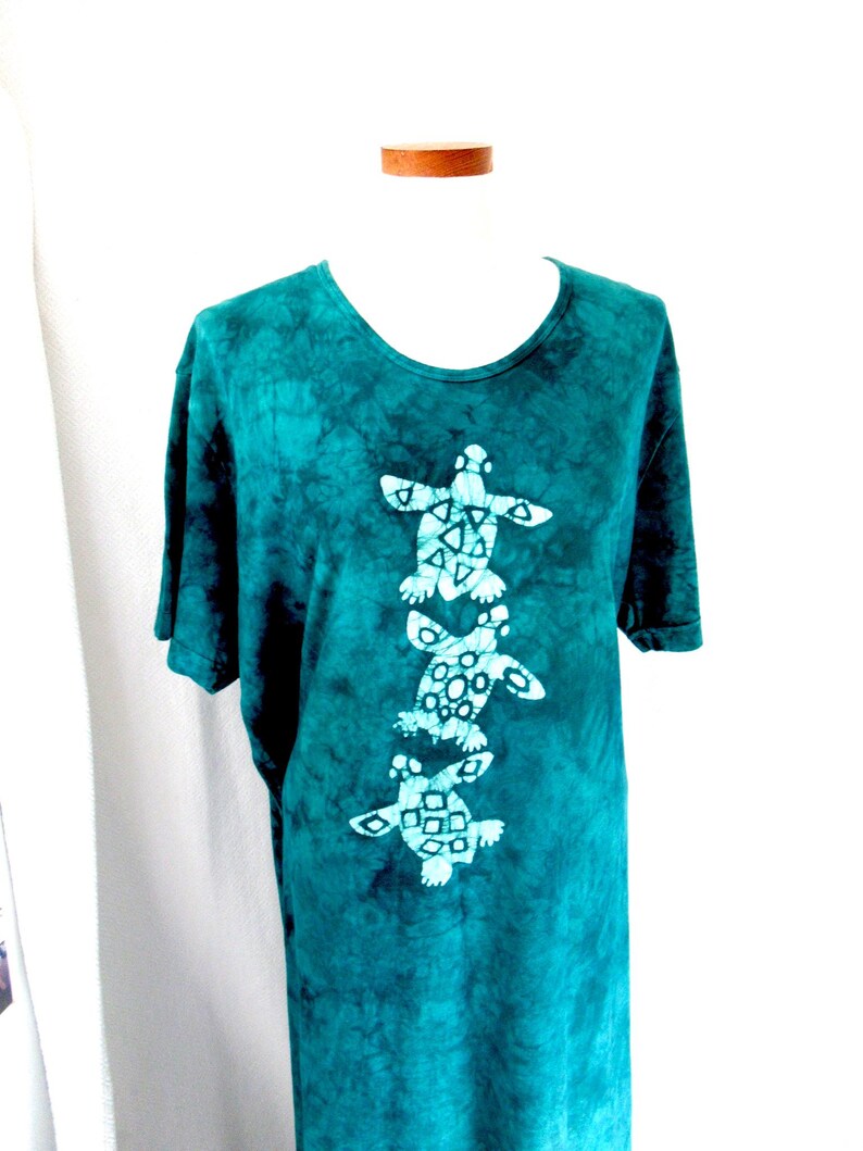 Vintage Green long Sea Turtle Dress XXL, Natures Boutique dress, made in USA, 100% cotton, cotton beach dress, cotton nightwear image 2