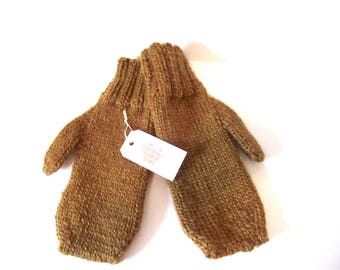 Hand knit large wool mittens, organic knit mittens, wool knit mittens, organic wool mittens, unisex wool mittens, mustard mens mittens,