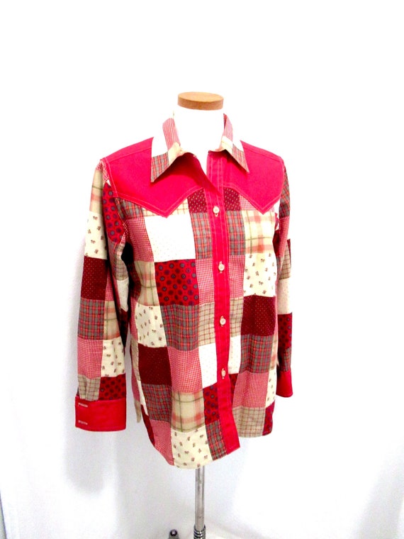 Vintage Debby Spence patchwork blouse, red patchwo