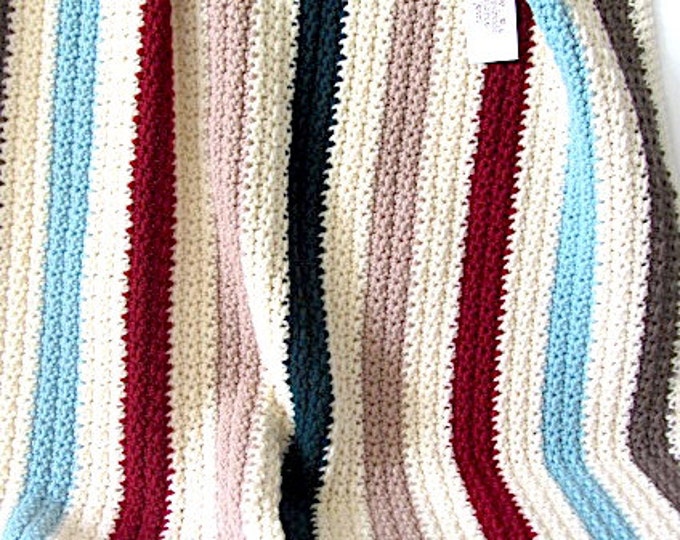 Hand Crochet Afghan Striped Afghan Cream Stripe Afghan Lap Etsy