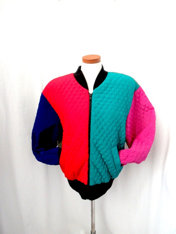 80s bomber jacket, multi color bomber, unisex bomb