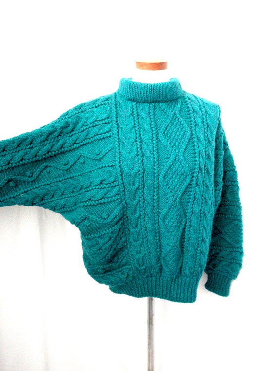 Fishermans Wool Aran bat wing sweater, made in Ire