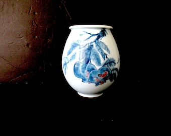 Asian Art Pottery vase, Korean vase, blue gray vase, 80s Korean vase, Asian ceramic vase